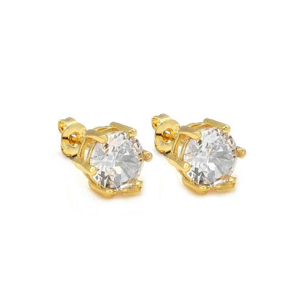 Say It With Six Claw Round Cut Large Earrings  - Yellow Gold