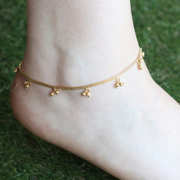 The Colourful Aura Golden Brass Rounds Beads Indian Payal Anklet
