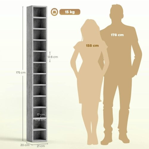 Wyld Haus Loli Wooden Cement Grey Tall Narrow Media Storage Tower With 204 Disc Capacity