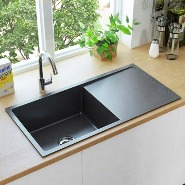 Berkfield Handmade Kitchen Sink Black Stainless Steel