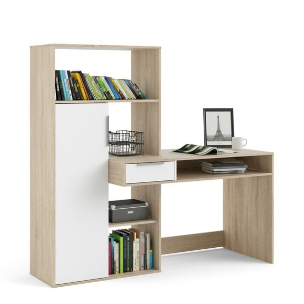 Furniture To Go Function Plus Desk Multi-Functional Desk with Drawer and 1 Door in White and Oak
