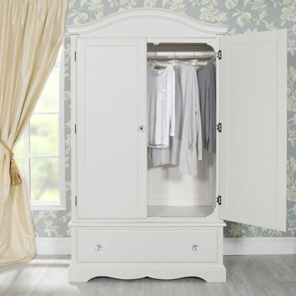 Romance French Double Wardrobe With Drawer and Crystal Handles