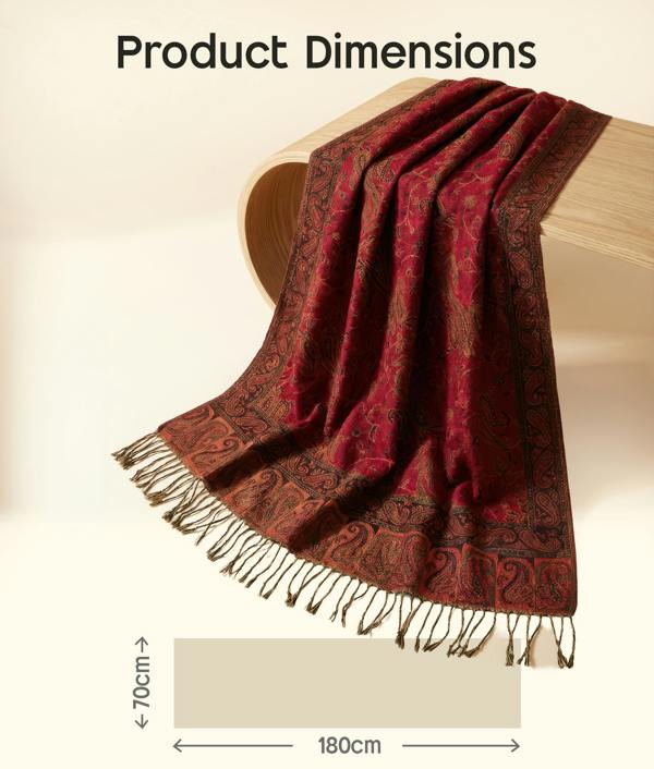 VIA MONTEN Women’s Paisley Pashmina Style Scarf, Oversized Jacquard Shawl Wrap with Fringe for Daily Styling