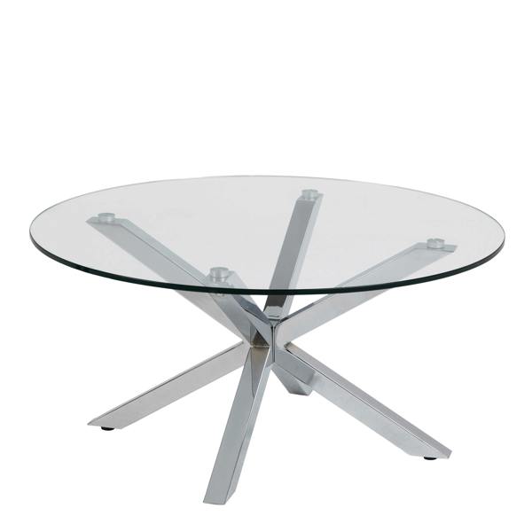 Wyld Haus Perth Clear Glass Round Coffee Table Chrome Legs