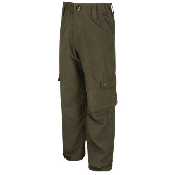 Olive green hoggs of fife struther waterproof trousers for kids with pockets and adjustable leg