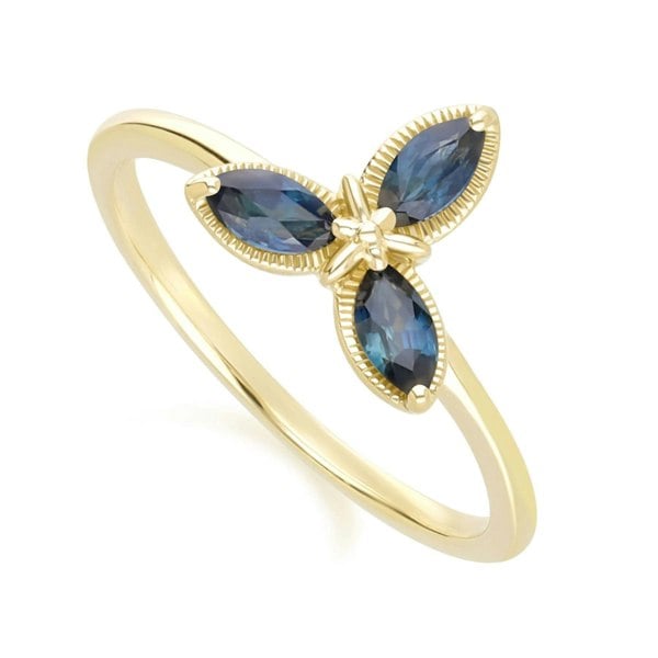 Gemondo Floral Marquise Sapphire Ring in 9ct Yellow Gold