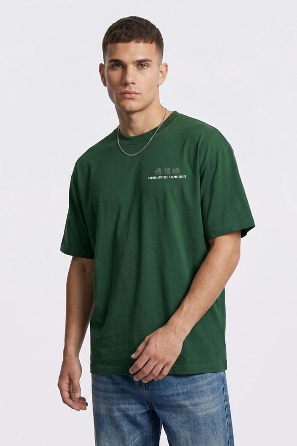 London Attitude Japanese Crane Oversized Heavyweight Back Print T-Shirt