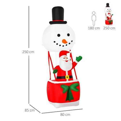 HOMCOM 8ft Christmas Inflatable Santa Claus on Snowman Hot Air Balloon w/ Light