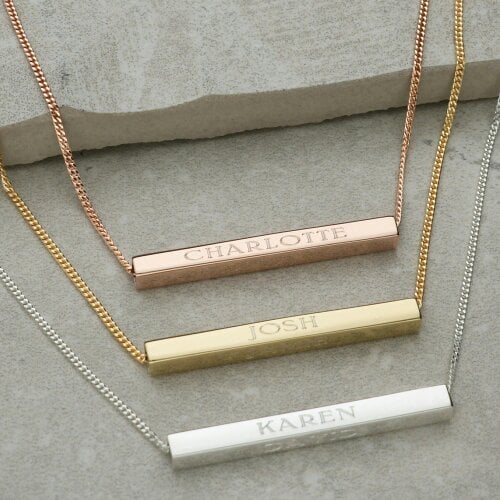 Christopher James of London 3D Horizontal Engraved Name Bar Pendant With Chain