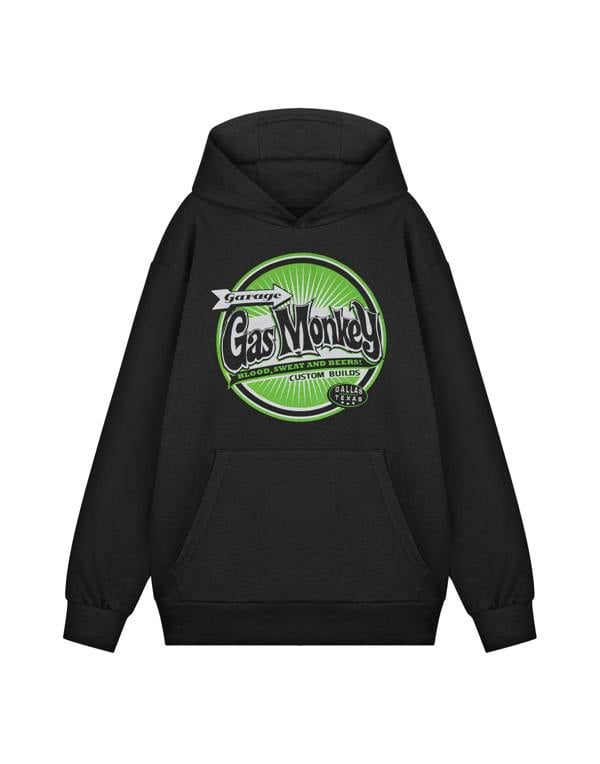 Gas Monkey Garage Mens Black Green Logo Hoodie