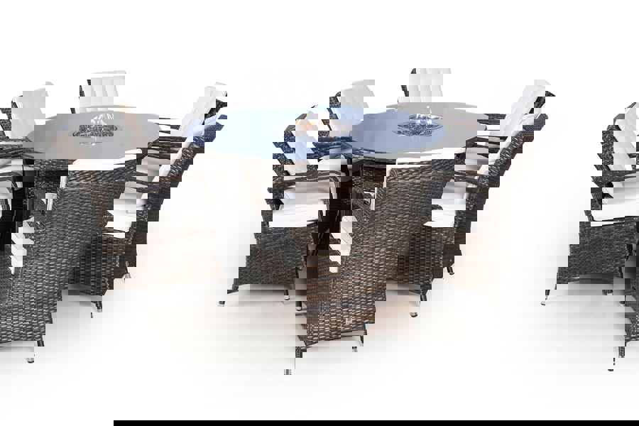 Giardino Arizona Fire Pit 6 Seater Round Rattan Dining Set
