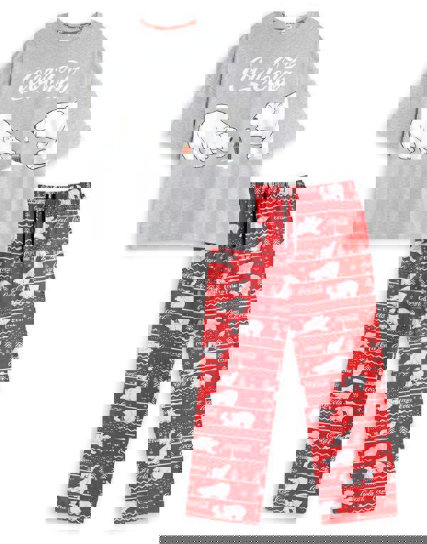 Coca Cola Womens Grey Logo Short Sleeve Long Leg Pyjama Set