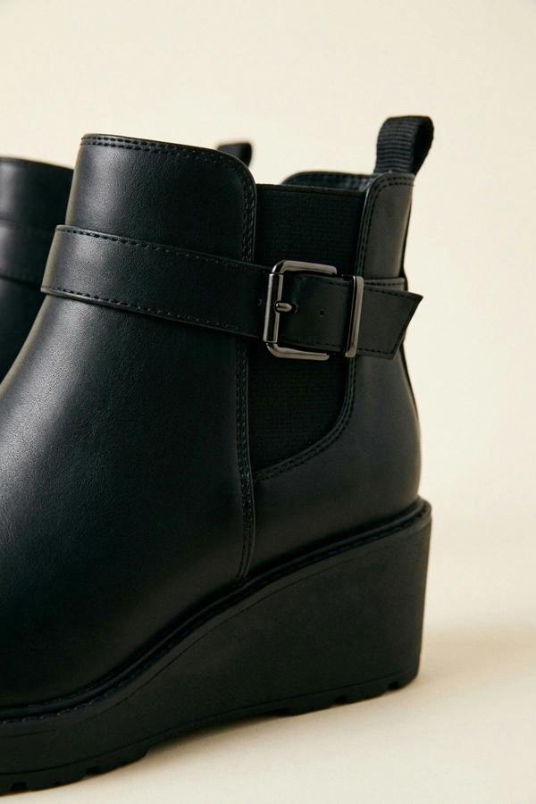 Isabel Side Zip Low Wedge Chelsea Ankle Boots - Black_wb