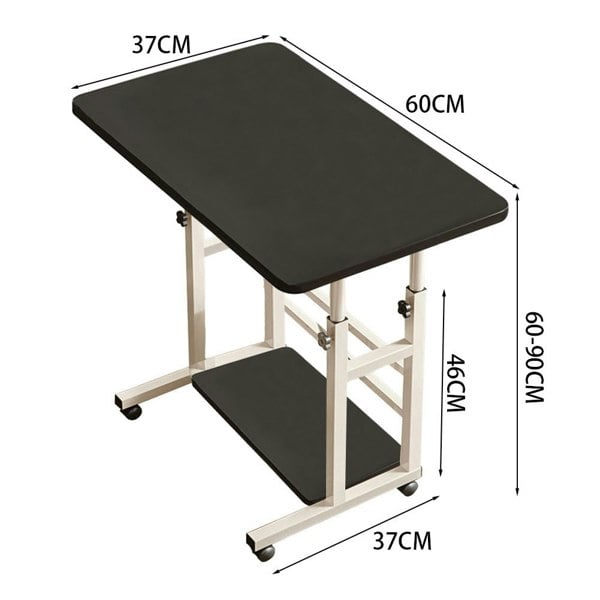 Living and Home 2-tier Height Adjustable Mobile Table Overbed Desk with Shelves Wheels