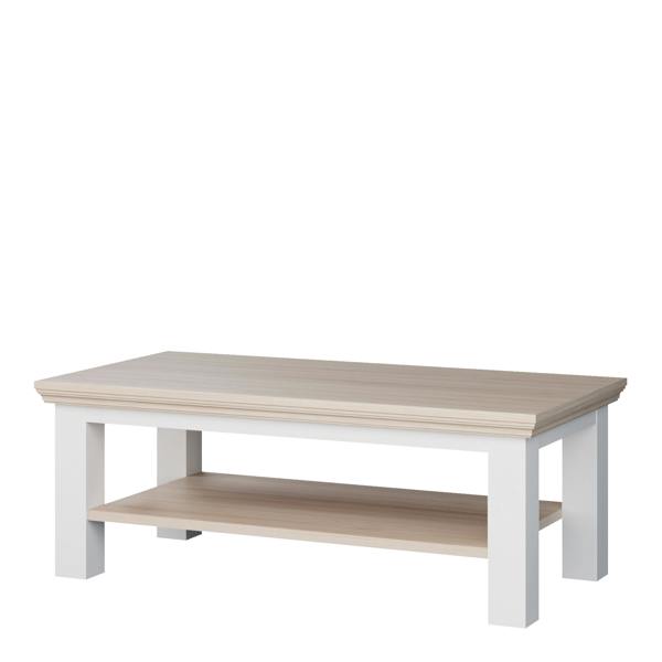 Furniture To Go Pontypool Large Rectangular Coffee Table with Shelf in White and Riva Oak
