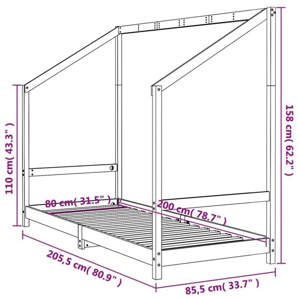 Berkfield Kids Bed Frame 80x200 cm Solid Wood Pine