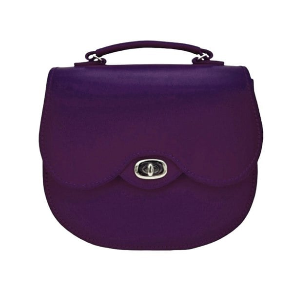 Zatchels Handmade Leather Twist Lock Saddle Bag - Purple
