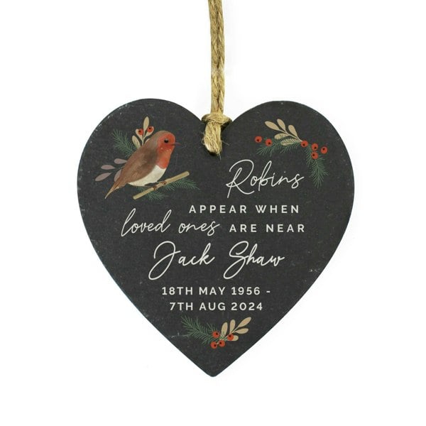 Personalised Memento Company Personalised Memorial Robins Appear Slate Heart