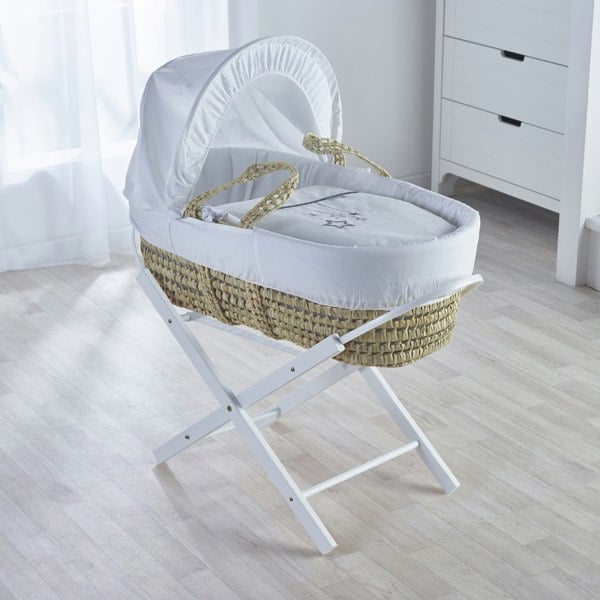 Kinder Valley White Wish Upon A Star Palm Moses Basket with Folding Stand White