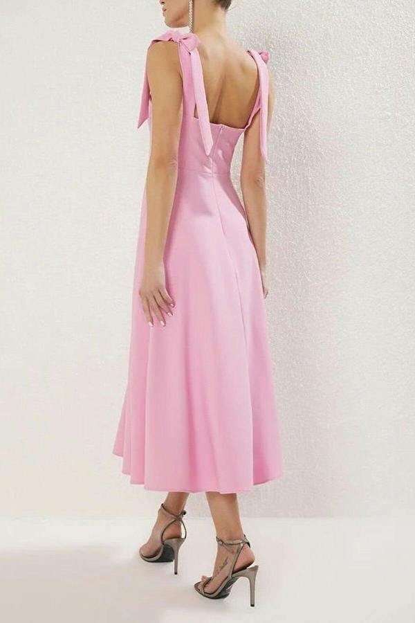 WOVCOR Tie Strap Midi Dress with Sweetheart Neckline