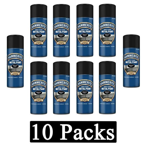 Hammerite 10X Hammerite Smooth Black Spray Paint 400ml