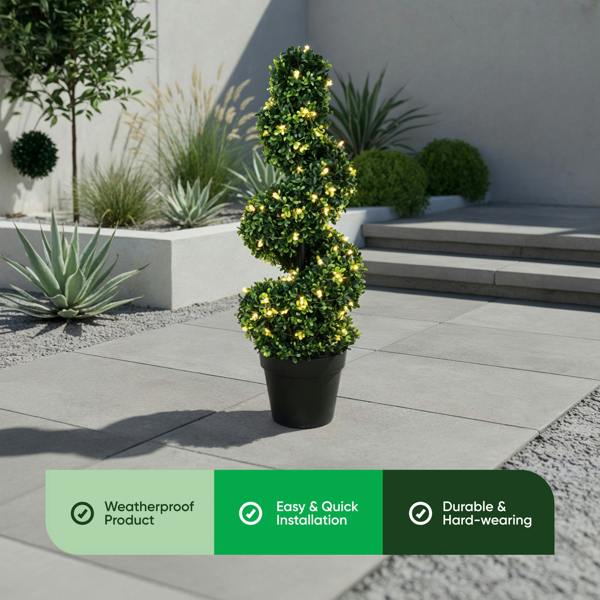 Gardenwize Solar Faux Plant – Twist Topiary Tree in Pot with 100 LED Lights
