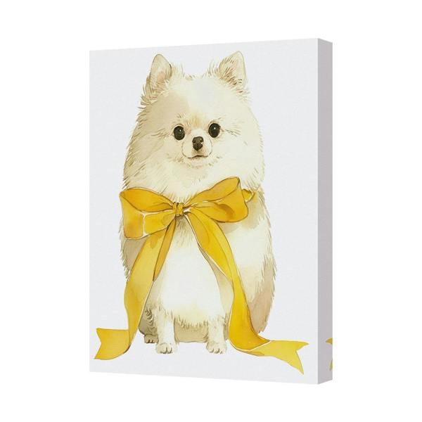 Benjamin Tate Design Pomeranian Dog Canvas Print With Yellow Bow Gift Wall Art