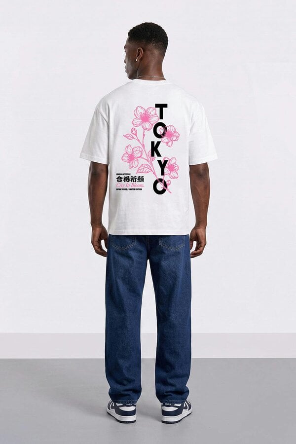 Tokyo City in Bloom Oversized Heavyweight Printed T-Shirt in White