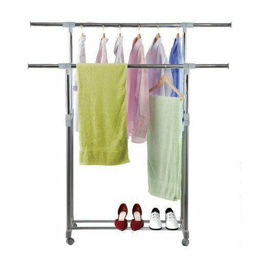 WALPLUS FNBK 22086 Yijin Heavy Duty Dual Level Retractable Rolling Drying Rack, Silver | Modern Living Room Furniture