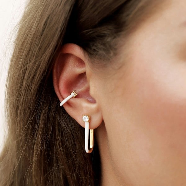 Gold Trip White Enamel Ear Cuff