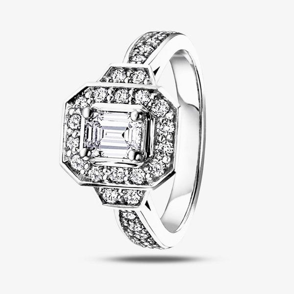 T. H. Baker 18ct White Gold 1.00ct Certificated Emerald-cut Diamond Halo Ring 3139WG/100-18