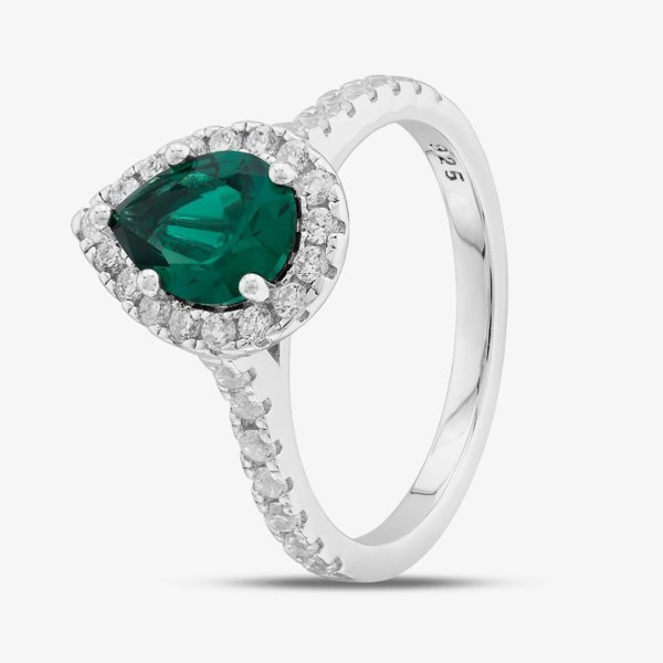 T. H. Baker Sterling Silver Teardrop Green & White Cubic Zirconia Ring S2184