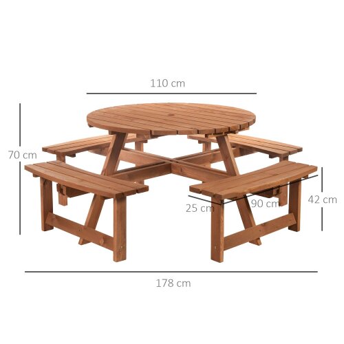 Wyld Haus Bataba Brown Fir Wood 8 Seater Outdoor Picnic Table Set