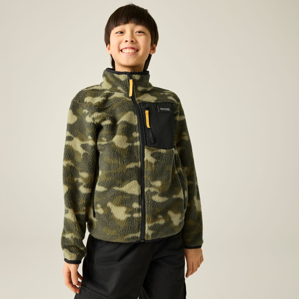 Regatta Kids Frankie Camo Full Zip Fleece Jacket - Bark Green