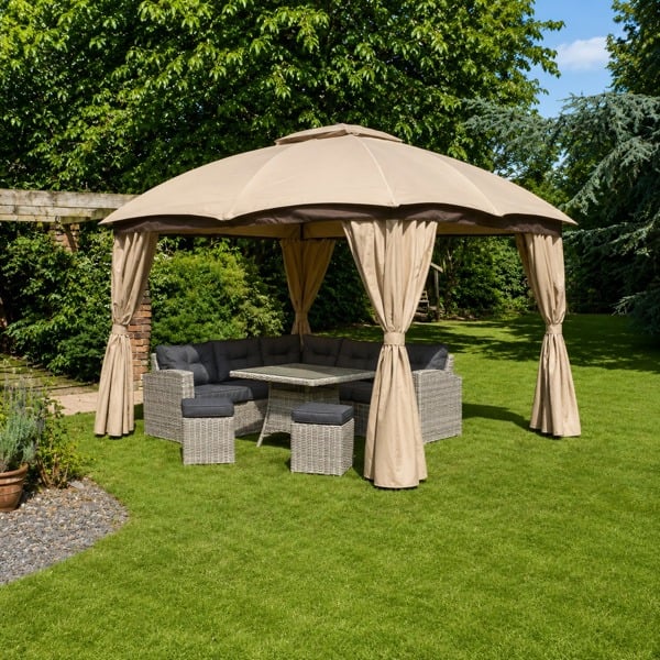 Glendale Rio Waterproof Garden Gazebo with Curtains – 3m x 3.65m | Mocha