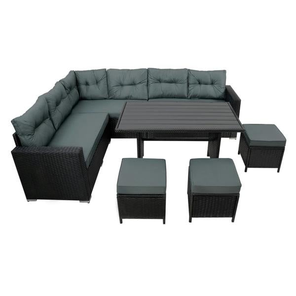 Jardi Rattan Corner Set With Composite Table – Black