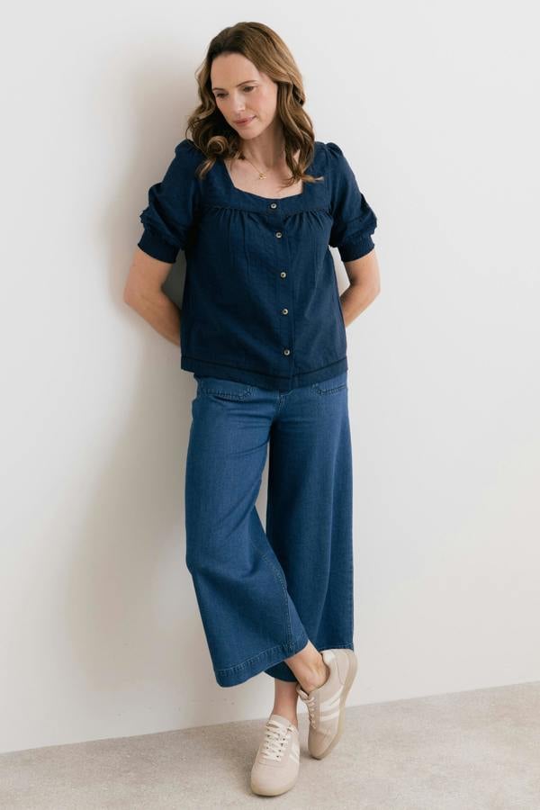 Lily & Me Poppy Plain Cotton Blouse Navy