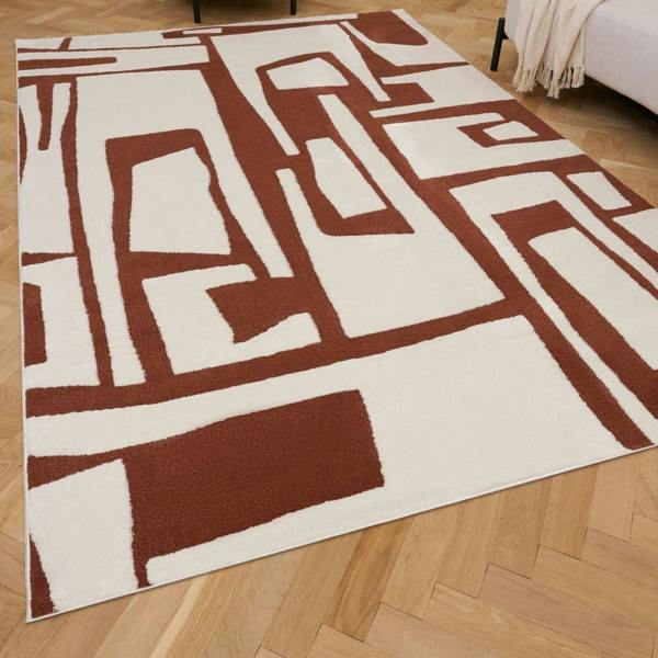 Geometric patterned rug on a wooden floor