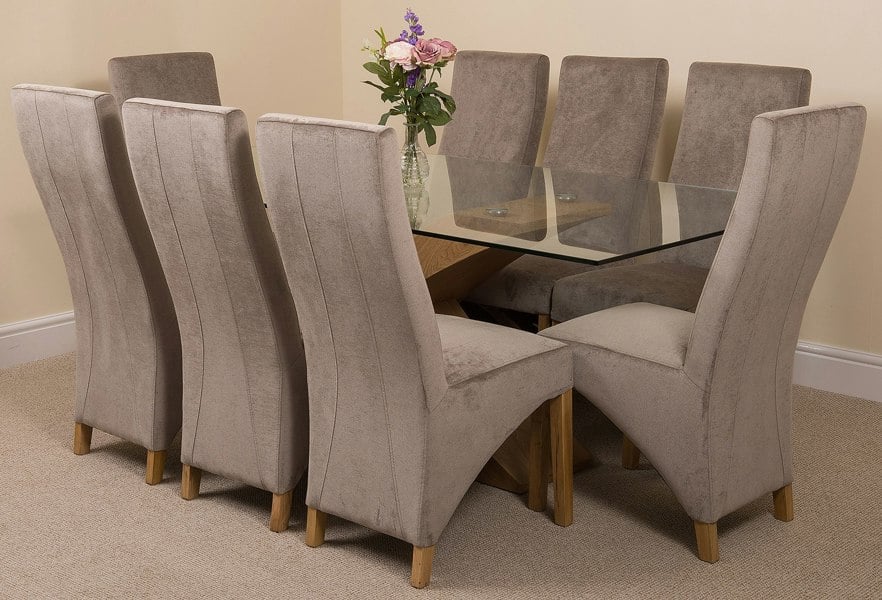 That's Furniture Valencia Oak Large Glass Dining Table & Lola Fabric Chairs