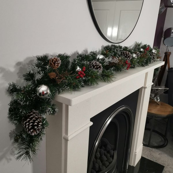 Samuel Alexander Premier 180cm (6ft) Festive Silver Dressed Christmas Garland With Berries Pinecones And Silver Baubles