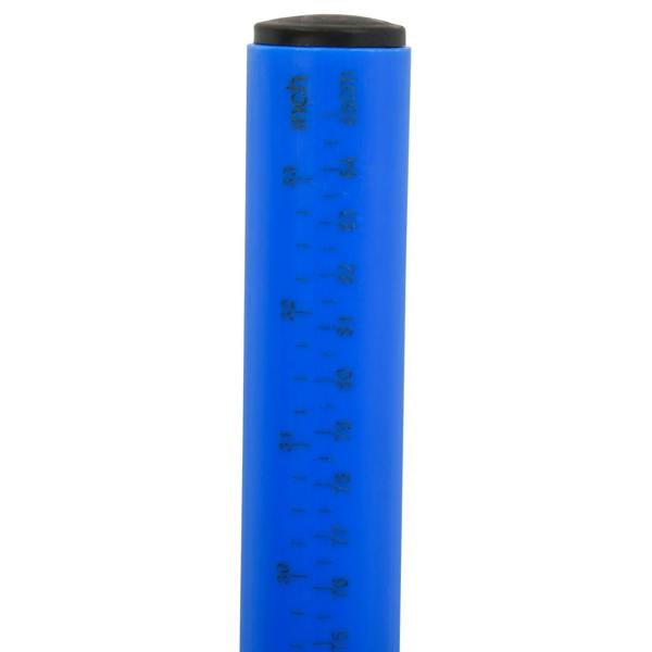 Blue agility pole section with measurement markings