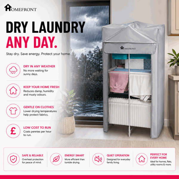 Homefront Electric Heated Clothes Airer Dryer Rack 330W Indoor 3-Tier Drier with Zip Up Cover for Even Faster Drying