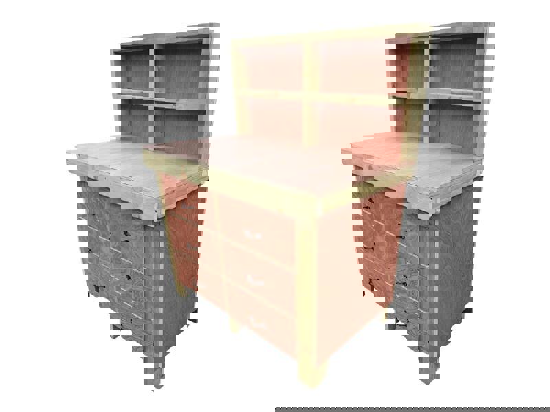 Wooden eucalyptus Top Workbench – Sturdy Tool Cabinet with Multiple Drawers for Organized Storage and Back Panel, Ideal for Dry Indoor Spaces Such as Garages, Workshops, and Studios