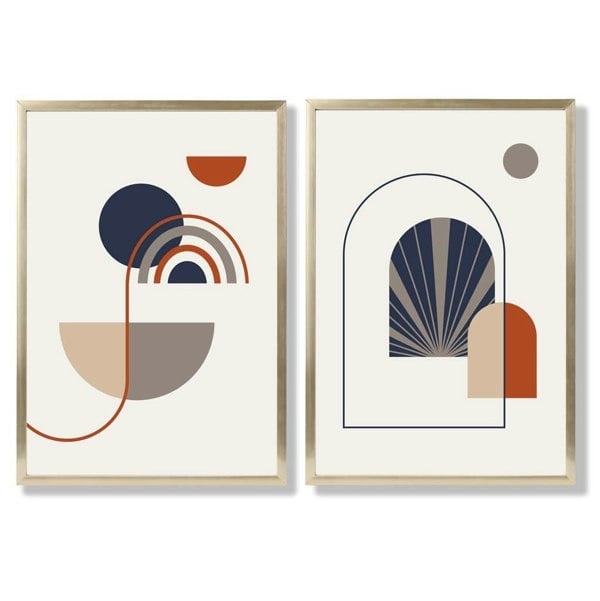 Sage Green Geometric Pineapple Fruit Set of 2 Art Prints with Gold Frame