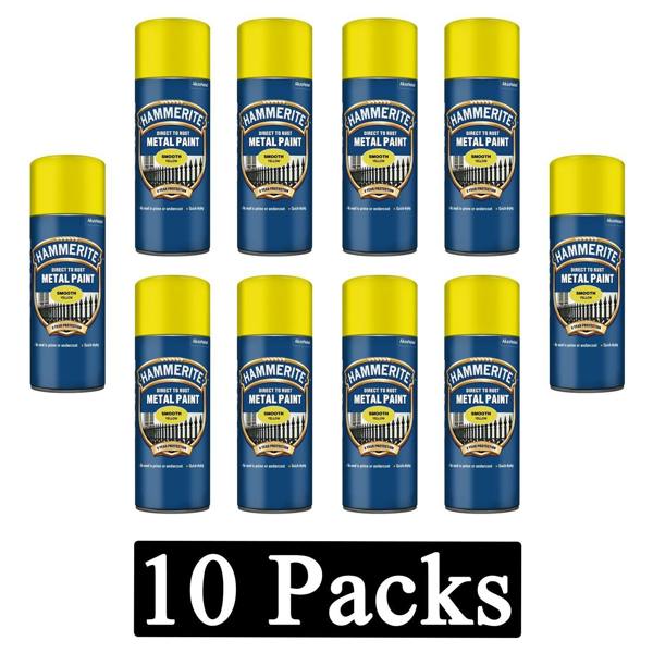 Hammerite 10X Hammerite Smooth Yellow Spray Paint 400ml