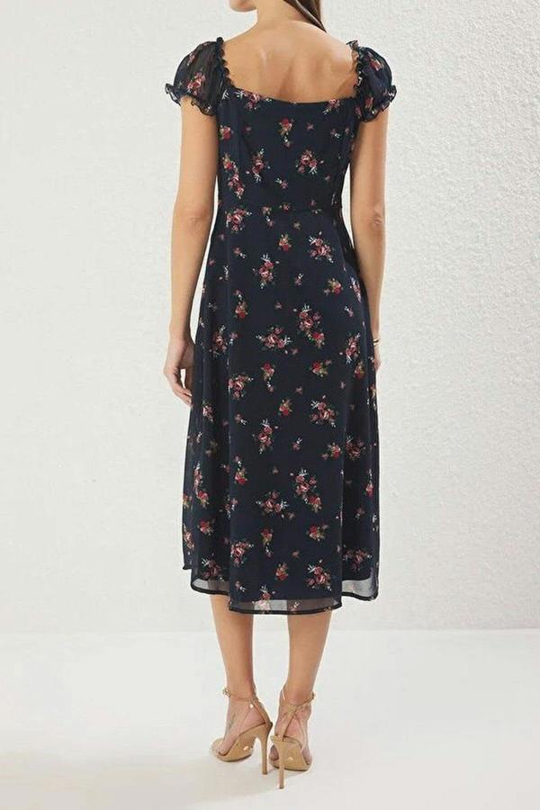 WOVCOR Floral Lined Chiffon Woven Midi Dress