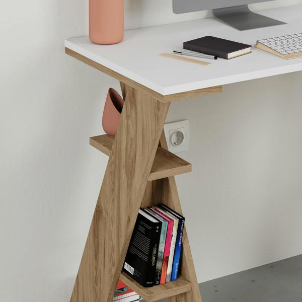 Decortie Modern Papillon 106cm Working Desk Particleboard 3 Mini Shelves, Cross Design Legs H75xW106cm