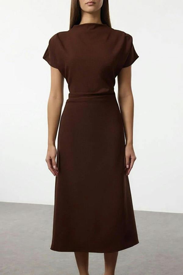 WOVCOR A-Line Cowl Neck Midi Woven Dress