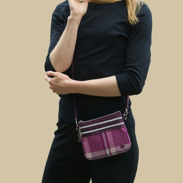 Earth Squared Tweed Mini Crossbody Pouch – Tartan 3 zip Purse Bag