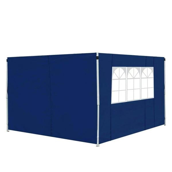 Blue gazebo side panel wall with built-in white arched window cutout and reinforced edges